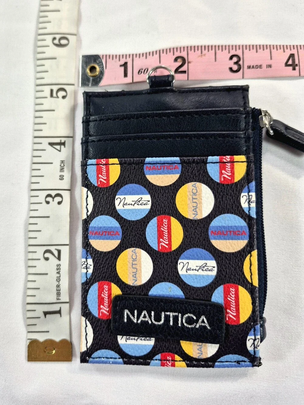 Nautica Retro Polka Dot Slim Card Case Wallet with Coin Pouch 90s Utility Retro